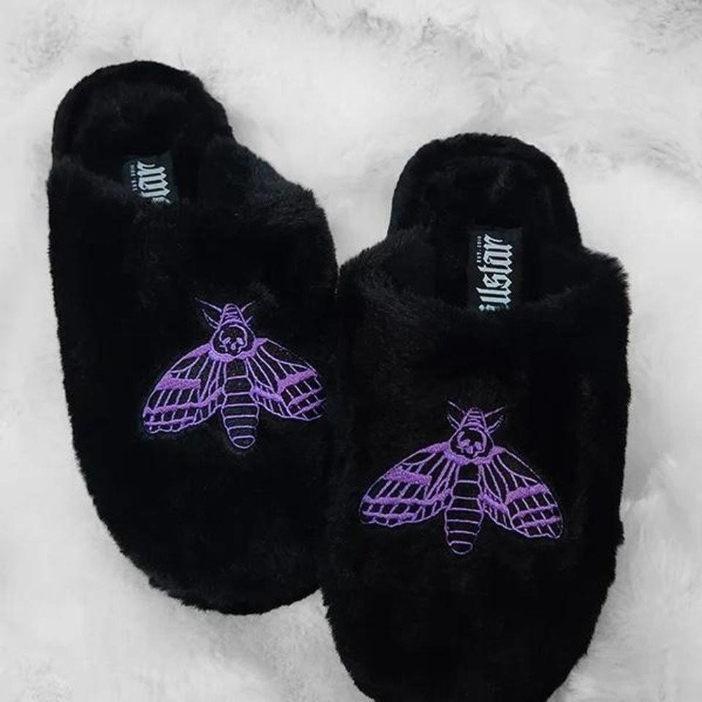 Killstar Midnight moth fluffy slippers US size  5-6